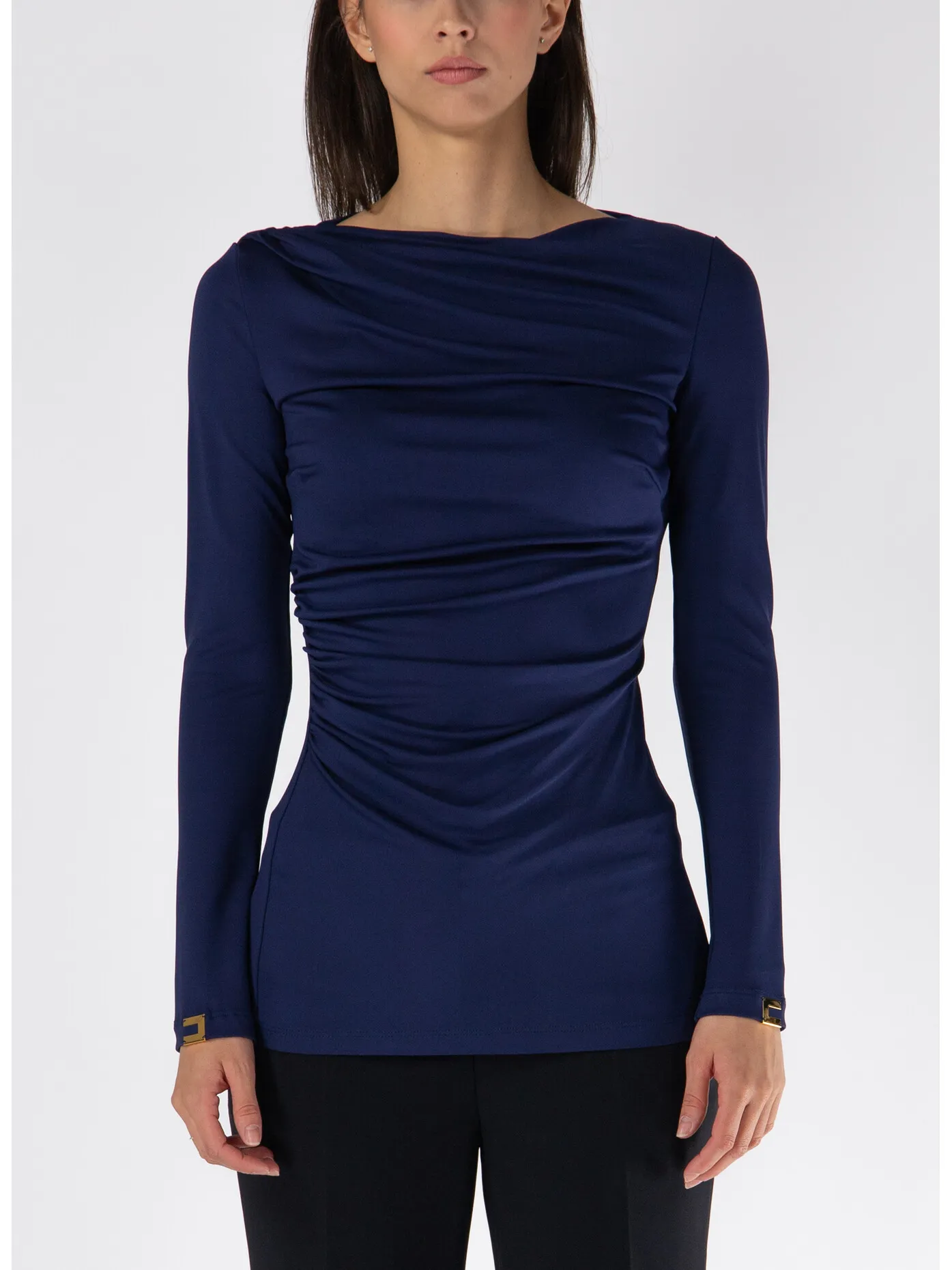     -ELISABETTA FRANCHI    -MAGLIA IN JERSEY CON DRAPPEGGIO-