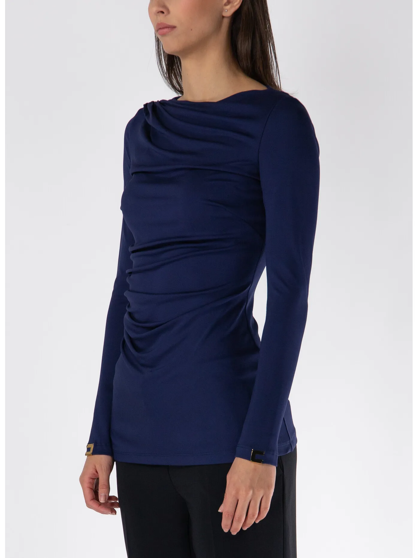     -ELISABETTA FRANCHI    -MAGLIA IN JERSEY CON DRAPPEGGIO-