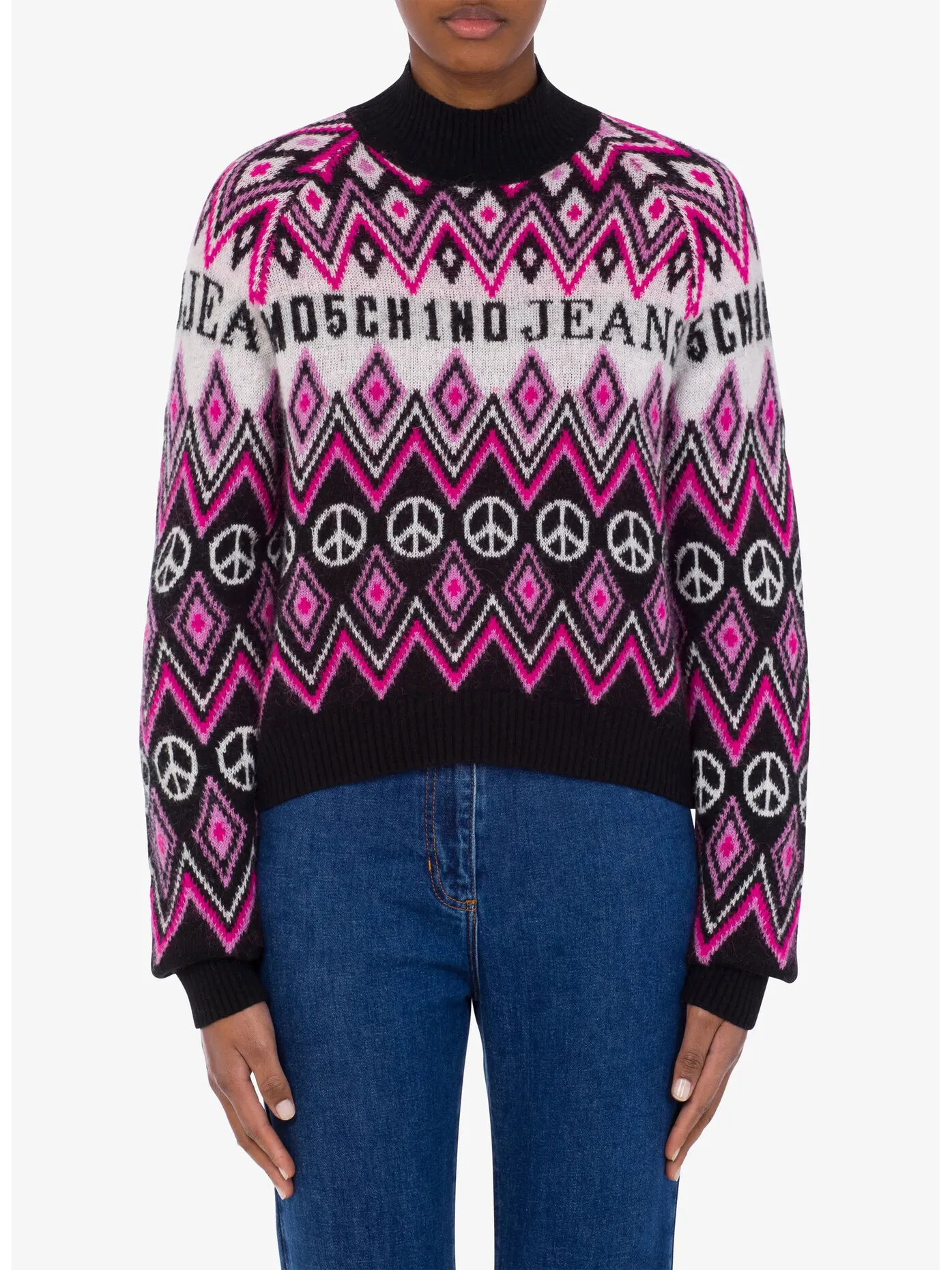     -MOSCHINO JEANS    -MAGLIA CON COLLO ALTO GRAPHIC JACQUARD-