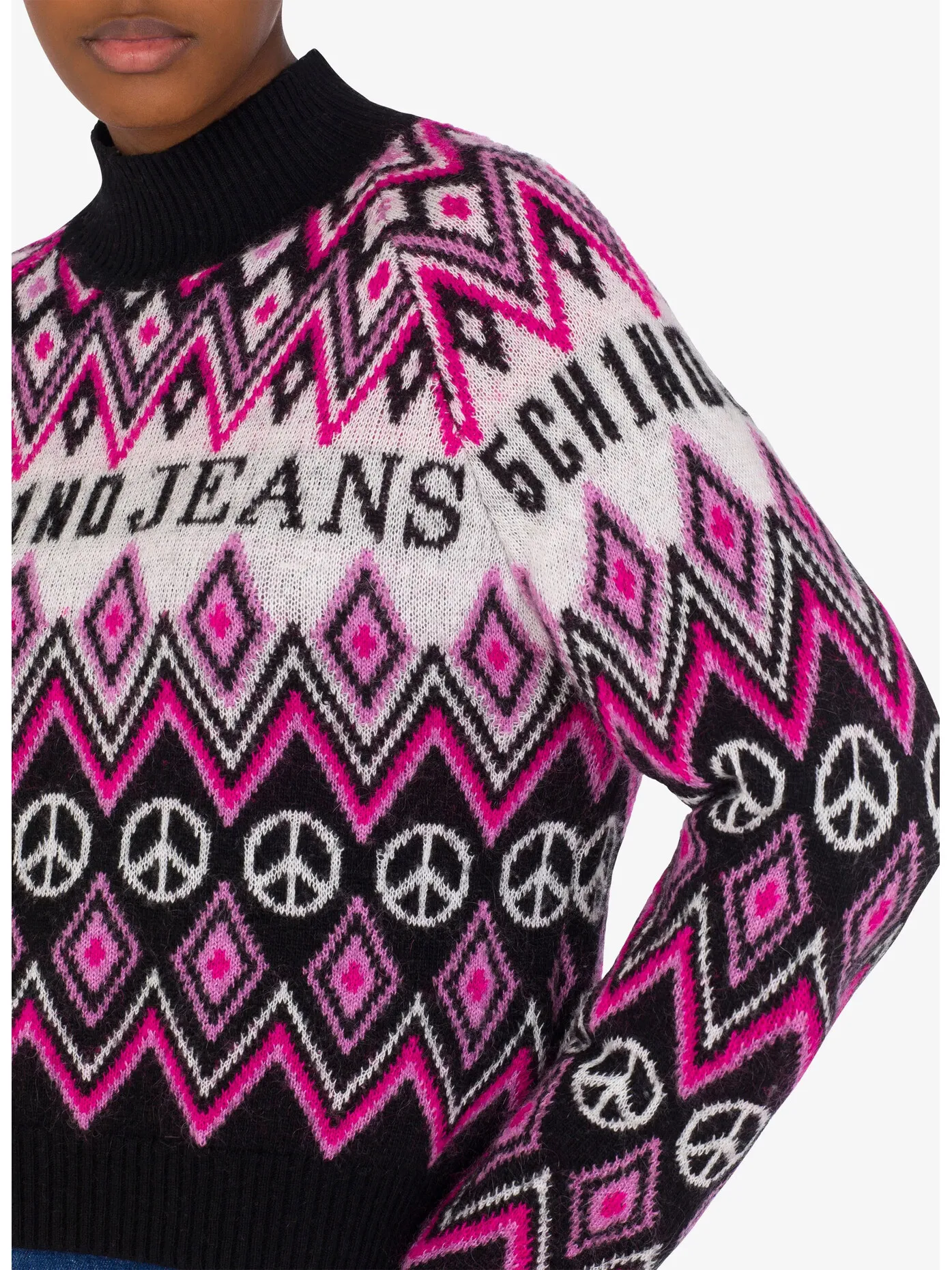     -MOSCHINO JEANS    -MAGLIA CON COLLO ALTO GRAPHIC JACQUARD-