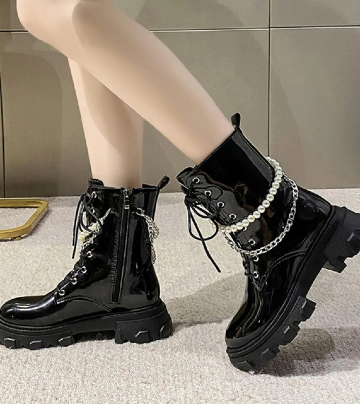 2022 nuovi stivali da donna stivali con plateau moda catena di perle stivali da donna casual stivali robusti stivali da equitazi