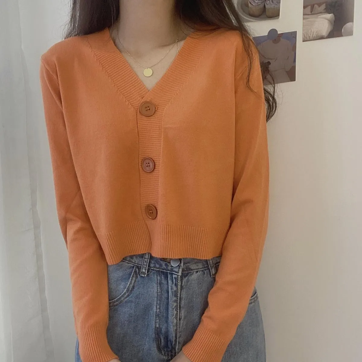 2023 autunno bottone scollo a V crop cardigan maglione donna inverno solido maniche lunghe maglia corta top bianco nero verde Bl