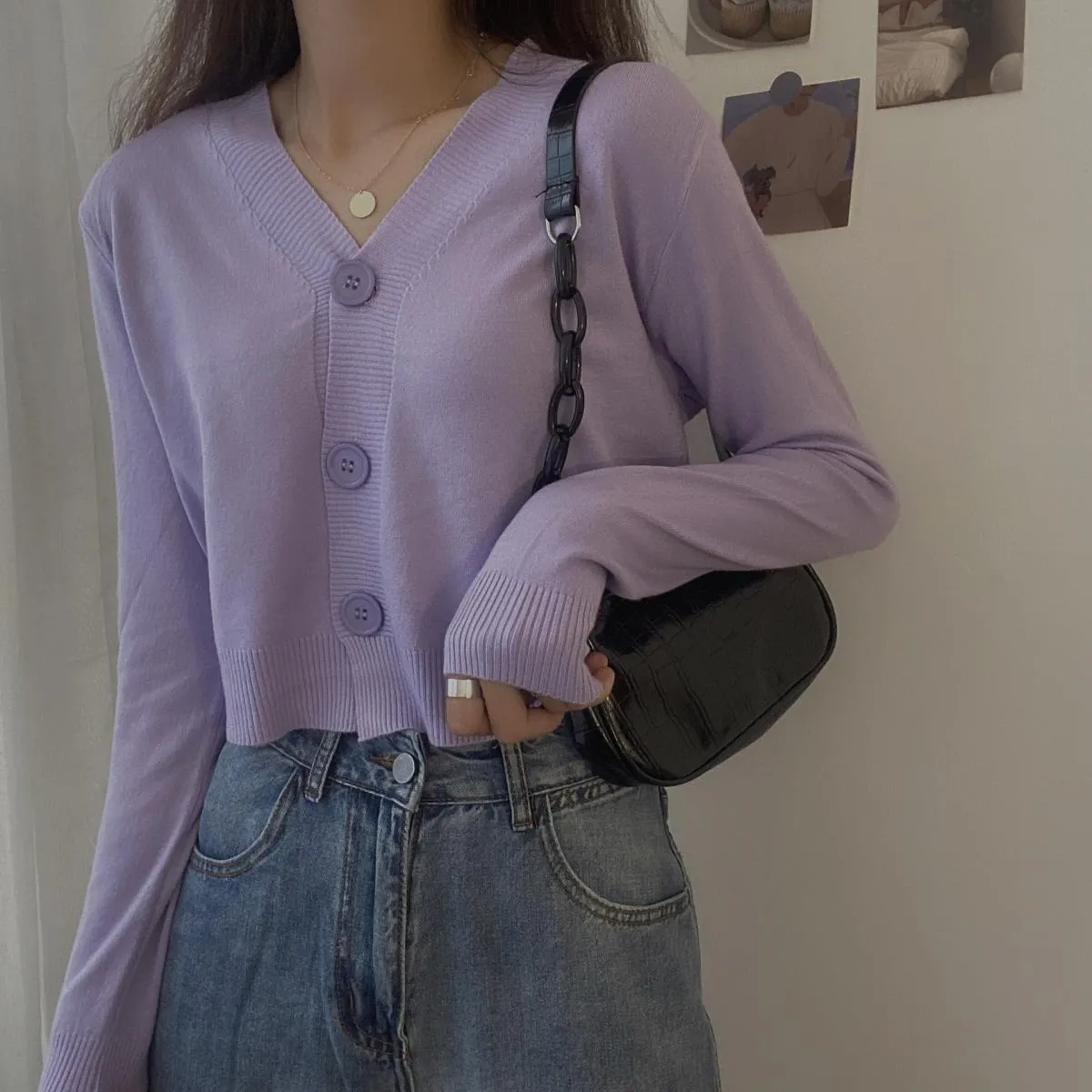 2023 autunno bottone scollo a V crop cardigan maglione donna inverno solido maniche lunghe maglia corta top bianco nero verde Bl