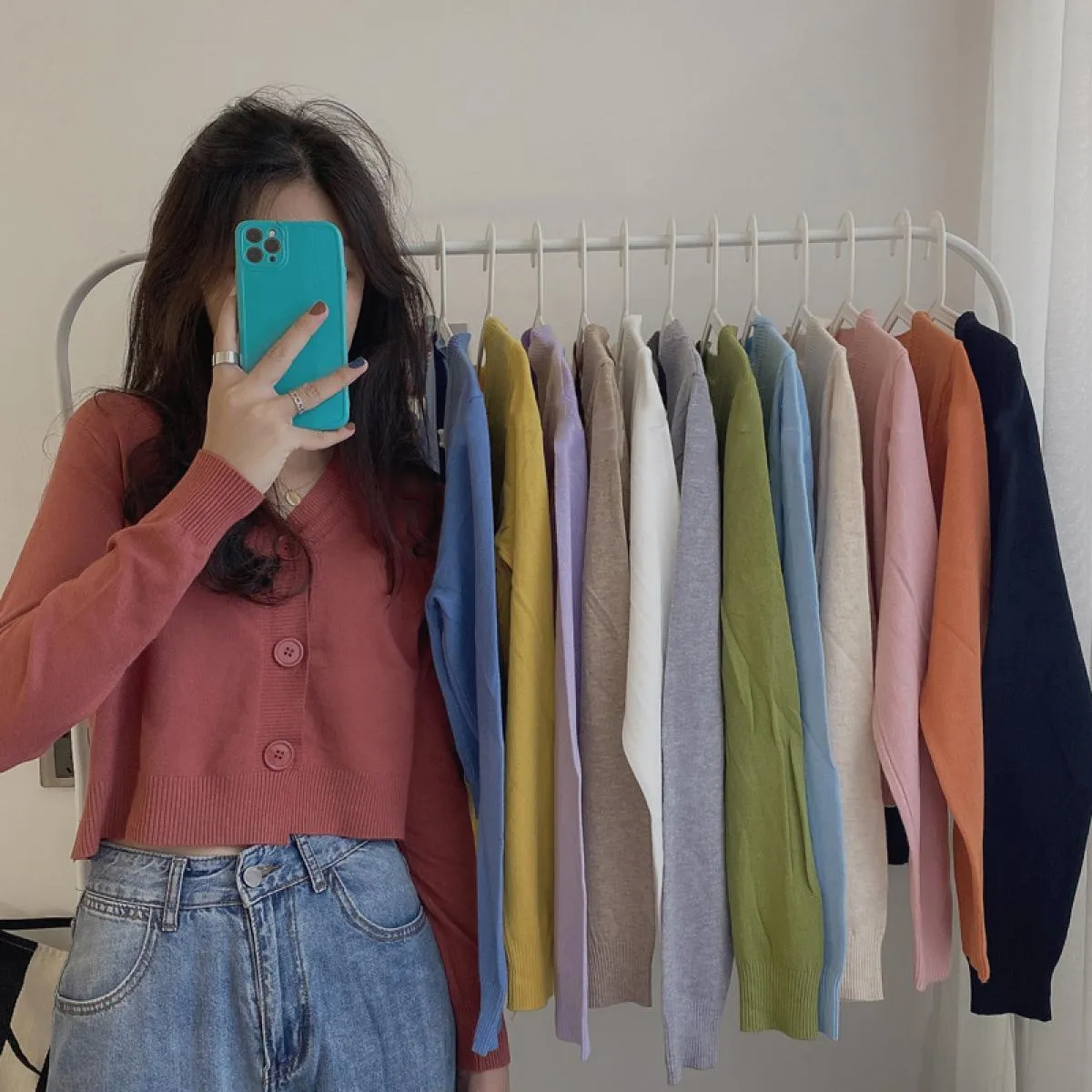 2023 autunno bottone scollo a V crop cardigan maglione donna inverno solido maniche lunghe maglia corta top bianco nero verde Bl