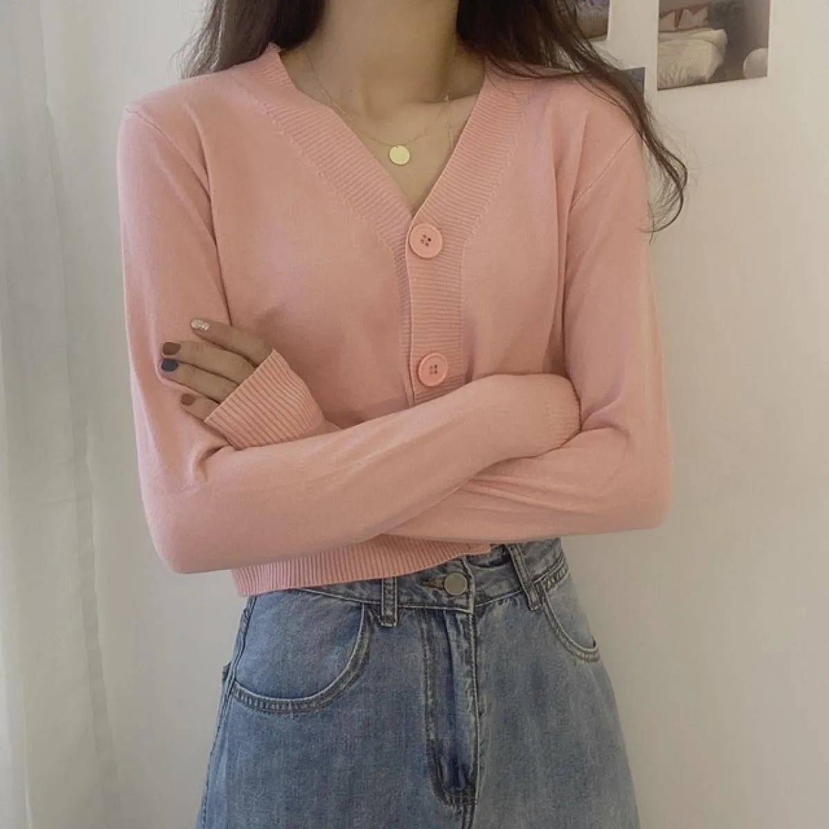 2023 autunno bottone scollo a V crop cardigan maglione donna inverno solido maniche lunghe maglia corta top bianco nero verde Bl