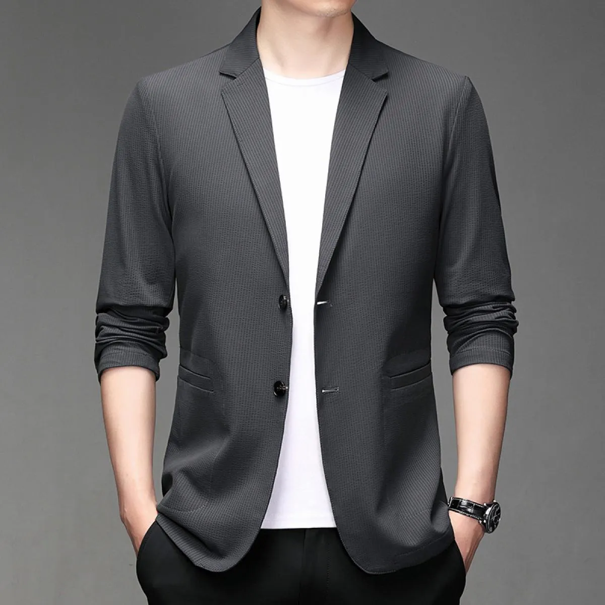 2023 Estate Luce di Colore Solido Degli Uomini di Vestito A Prova di Sole M 4xl Business Casual Giacca Monopetto Slim Fit Giacca