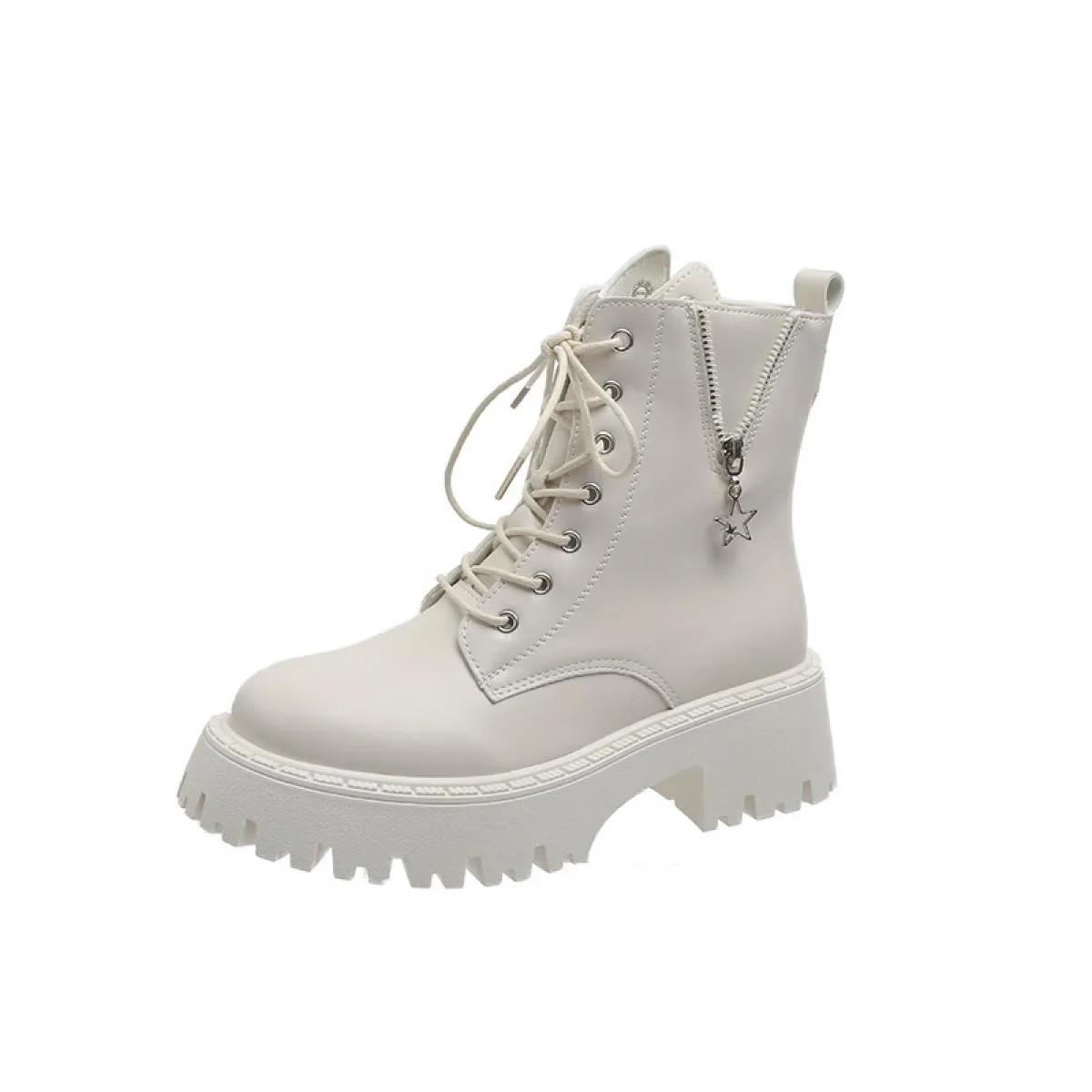 2023 nuovi stivaletti in pelle Pu da donna donna autunno inverno punta tonda scarpe stringate moda donna piattaforma moto Bo