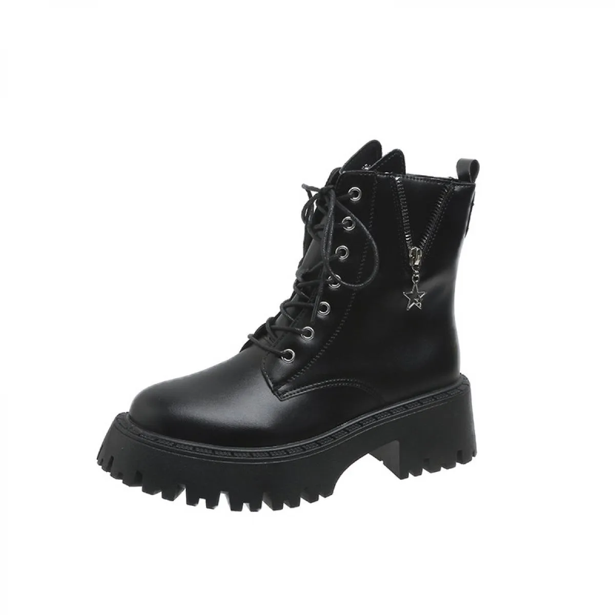 2023 nuovi stivaletti in pelle Pu da donna donna autunno inverno punta tonda scarpe stringate moda donna piattaforma moto Bo