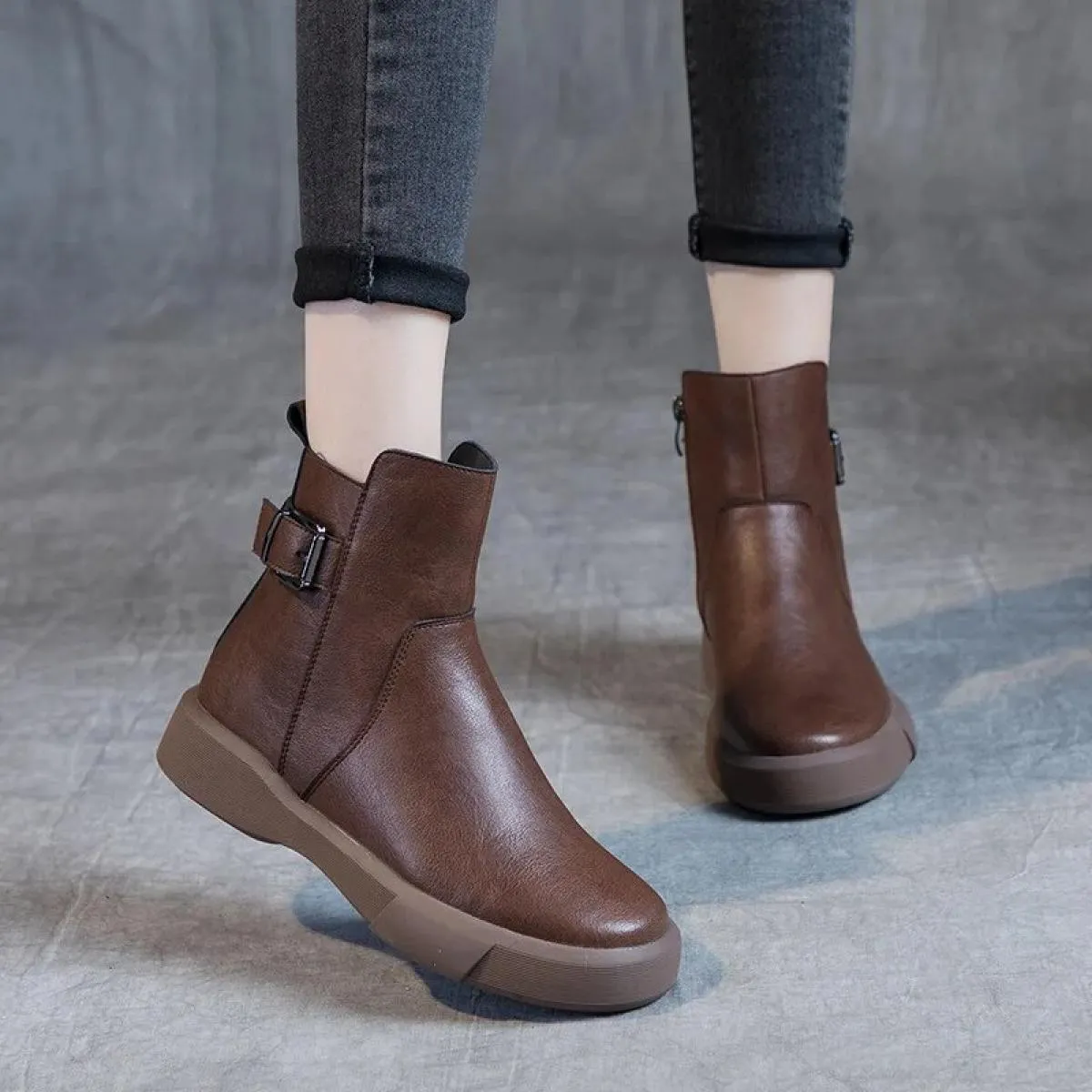 2023 nuovi stivali da donna autunno inverno scarpe da donna in pelle stivaletti piatti Casual retrò stivali con piattaforma femm