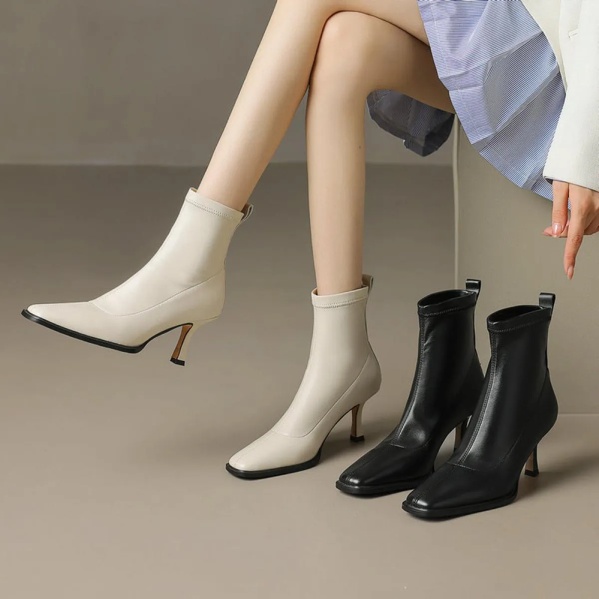 2024 Stivaletti da donna Autunno Inverno Lavoro Casual Tacchi alti Scarpe in vera pelle di qualità Donna Taglia 34 42