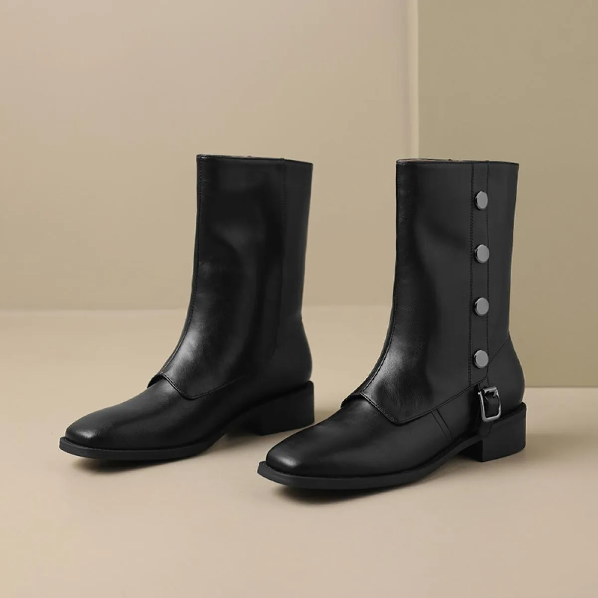 2024 Stivali a metà polpaccio da donna Tacchi medi Stivaletti occidentali in vera pelle Casual Office Lady Autunno Inverno Scarp