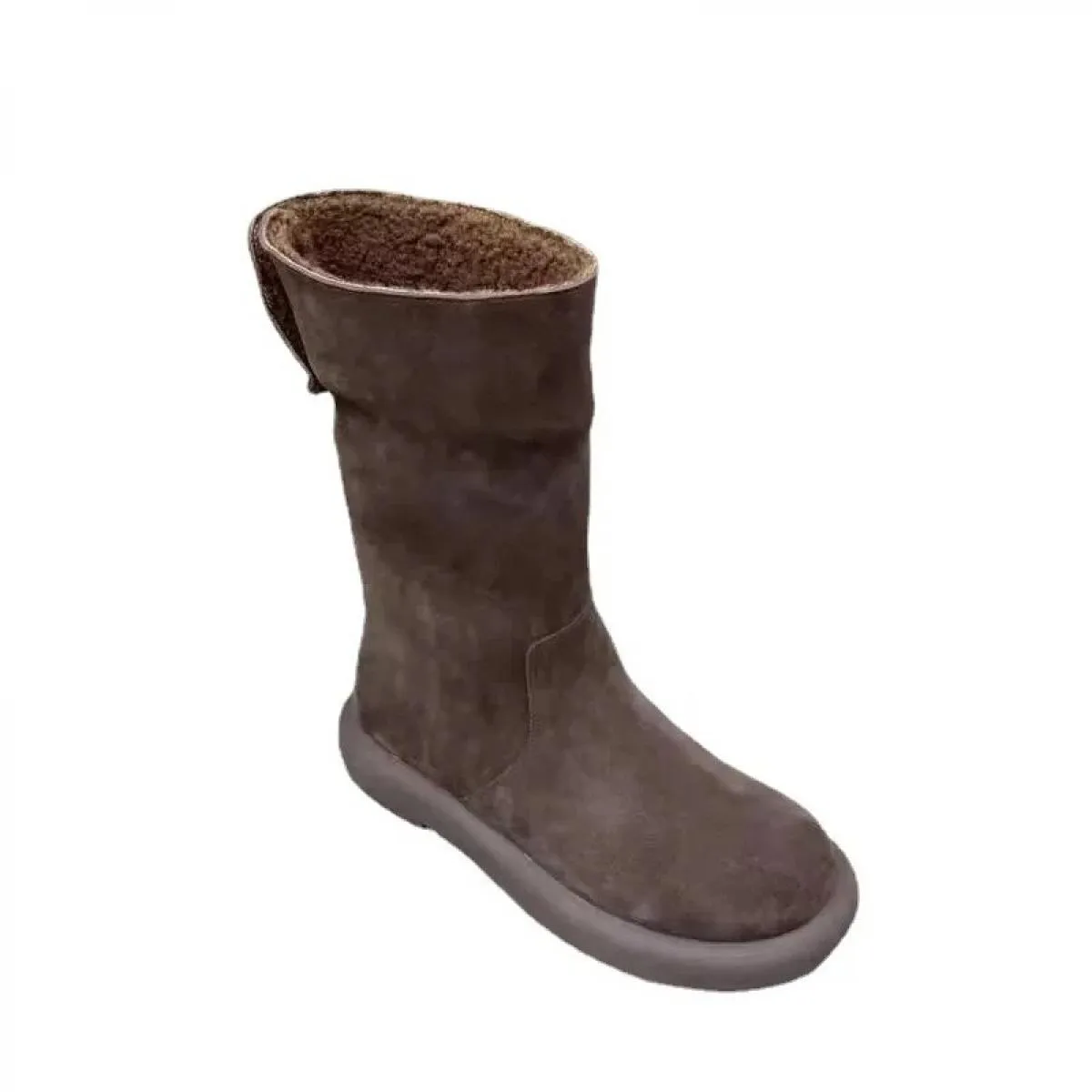 2024 Stivali di pelle scamosciata di moda Punta rotonda da donna Suola spessa Scarpe basse da donna Colore solido caldo di alta