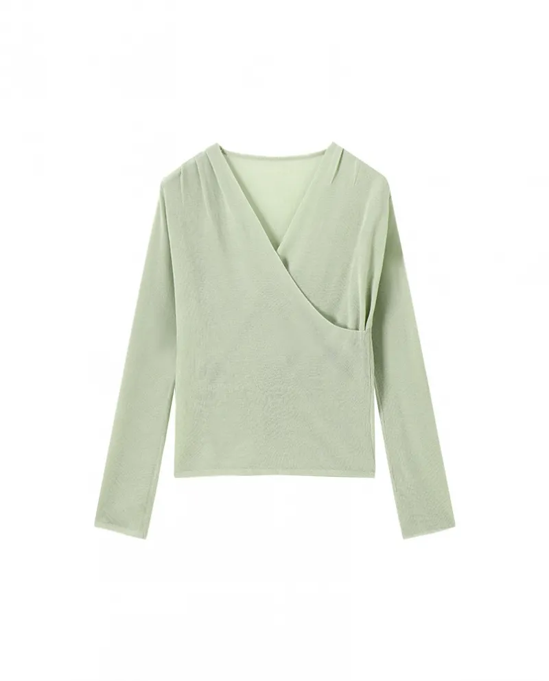 23 Nuovo maglione traspirante Tencel delicato sulla pelle, fresco ed elastico con scollo a V incrociato e modellante per la prot