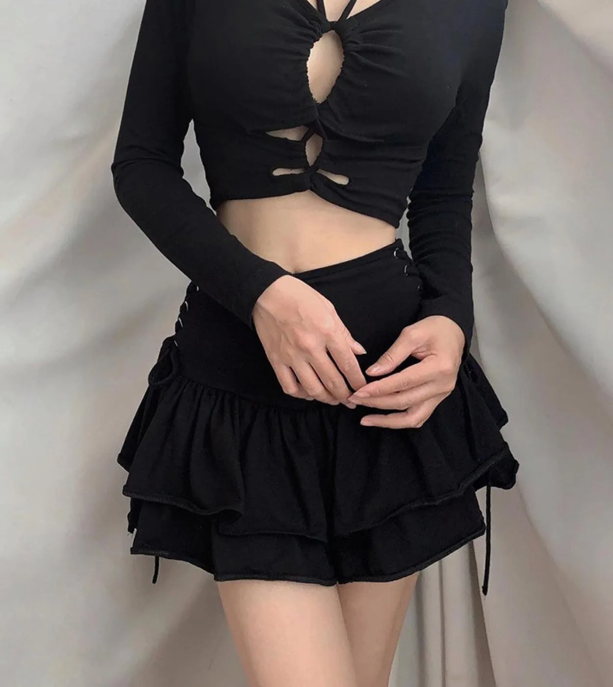 Abbigliamento donna Gonna gotica Streetwear Mall Donna  E Girl Vita alta Fasciatura Minigonne Nero Dark Punk Emo Alt Cl