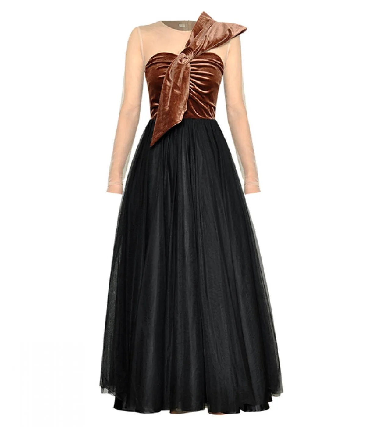 Abiti da donna 2022 Elegante designer di lusso di alta qualità Autunno Maglia O Collo Manica lunga Fiocco Velluto Patchwork Part