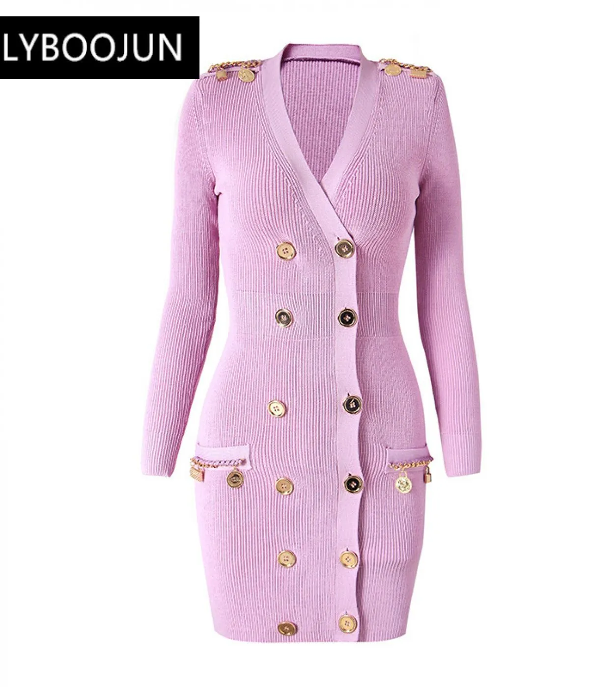 Abiti per le donne 2022 eleganti bottoni dorati di alta qualità maglione catena spallina maglia scollo a V Lady Cashmere pullove