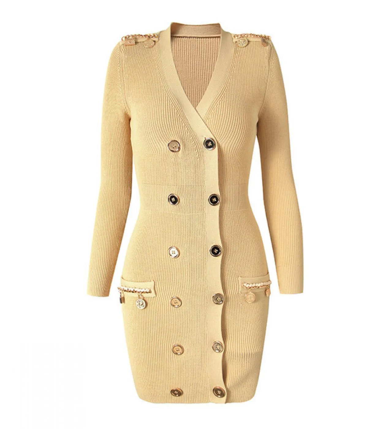 Abiti per le donne 2022 eleganti bottoni dorati di alta qualità maglione catena spallina maglia scollo a V Lady Cashmere pullove