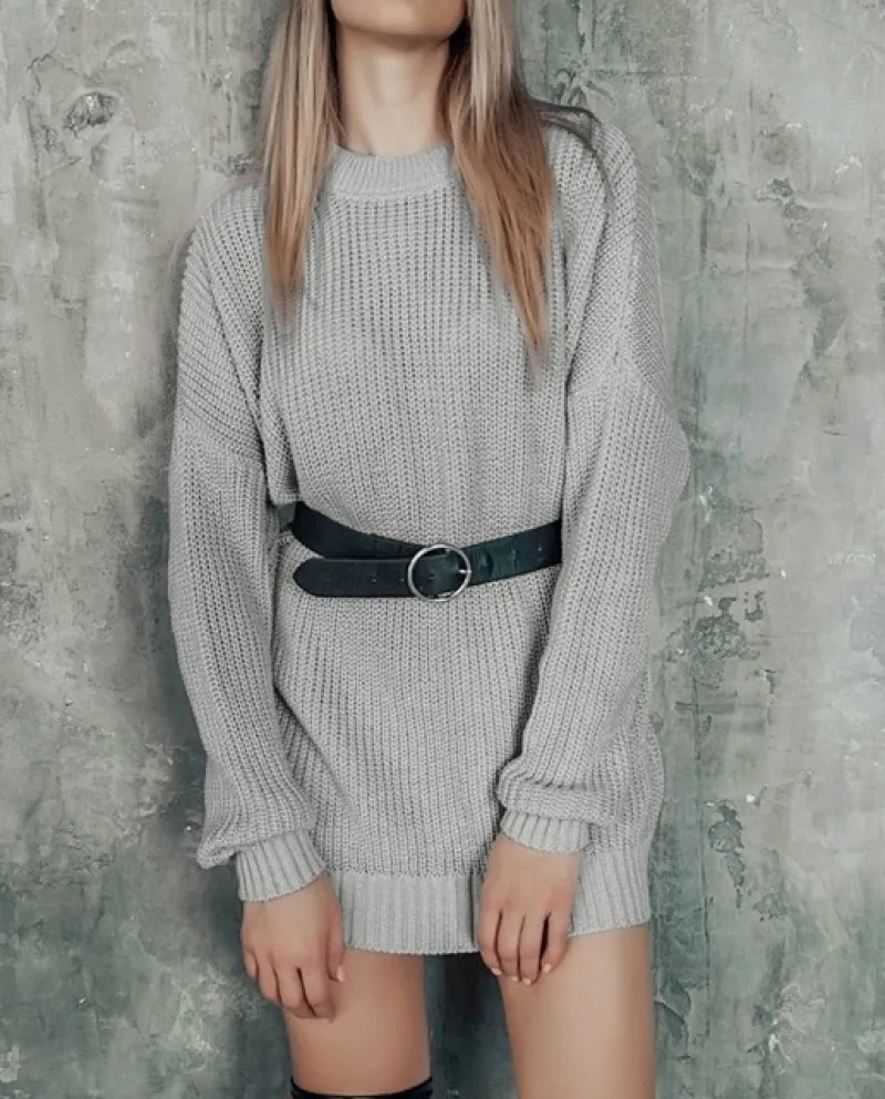 Abito da donna elegante autunno inverno maglione casual allentato di media lunghezza Abito lavorato a maglia solido Abito da coc