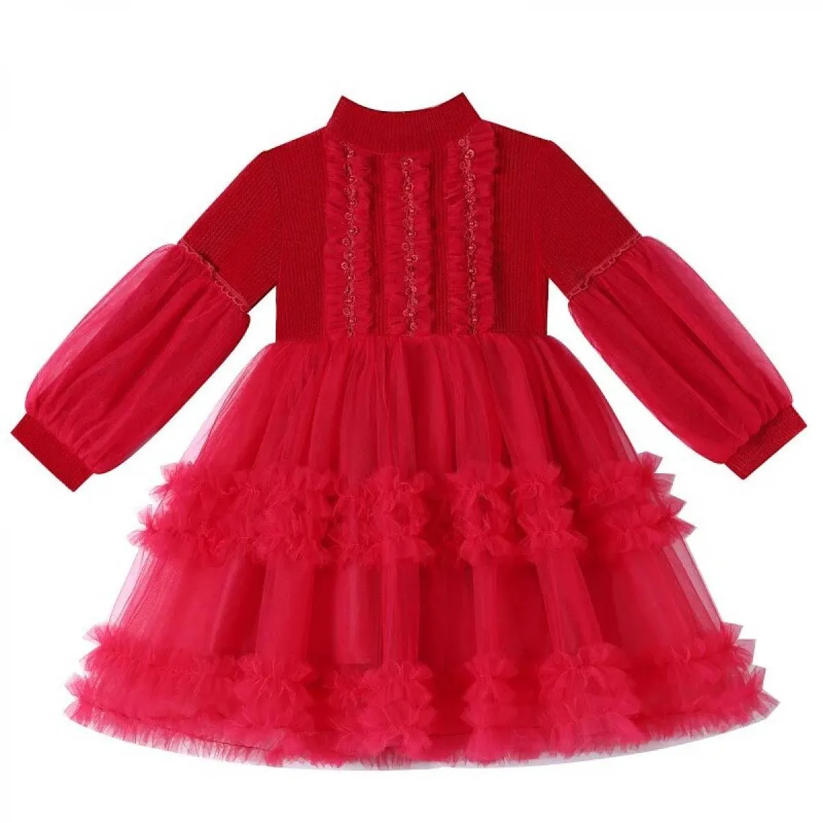 Abito da ragazza a maniche lunghe in maglione autunno e inverno Abito da principessa per bambini Abito con maniche a palloncino