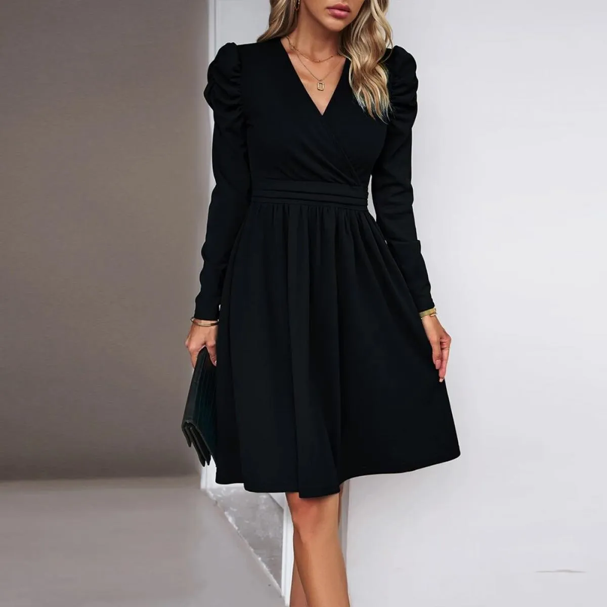 Abito formale Occas per donna 2023 autunno vita sottile all'anca elegante festa da sera gonna nera abbigliamento femminile Vesti