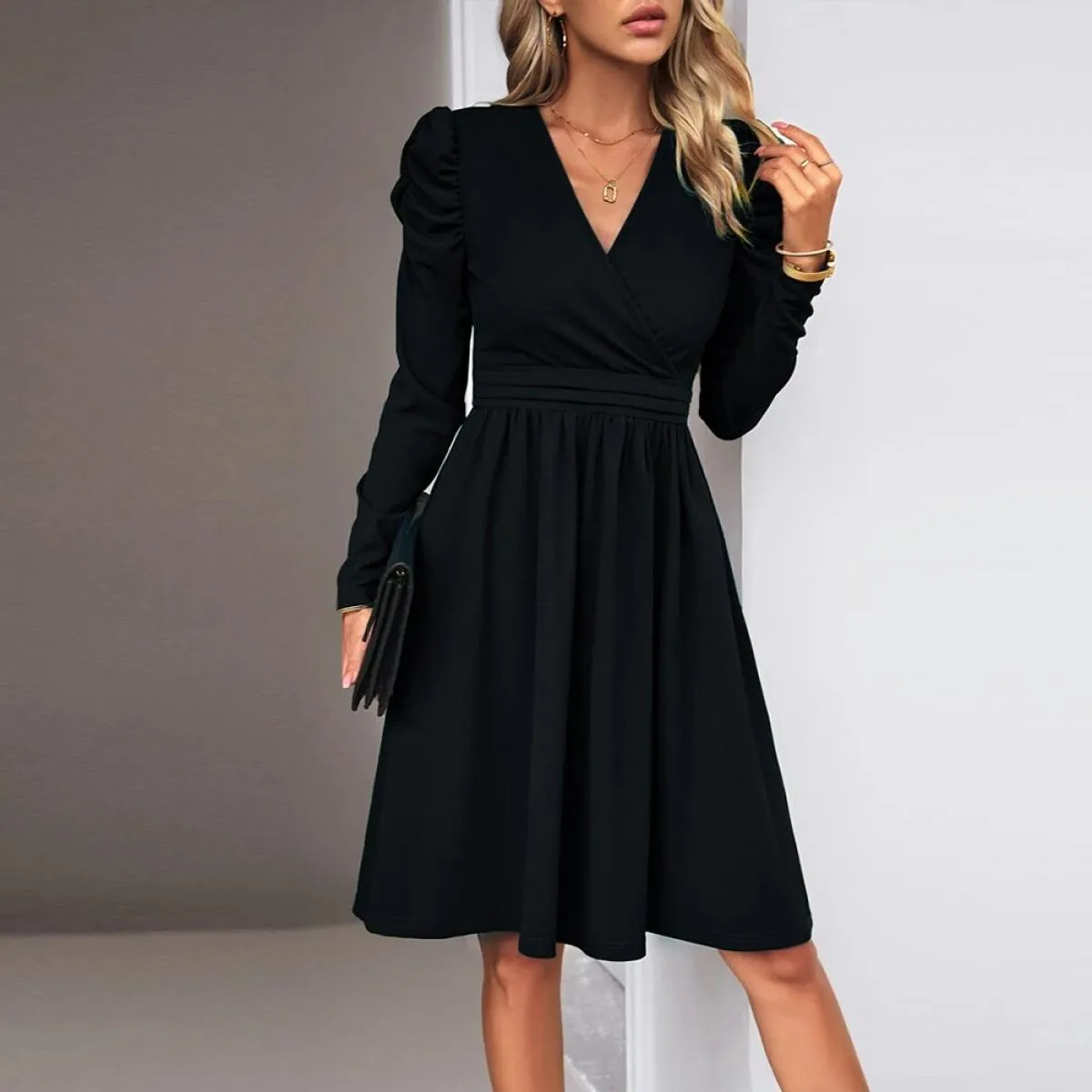 Abito formale Occas per donna 2023 autunno vita sottile all'anca elegante festa da sera gonna nera abbigliamento femminile Vesti