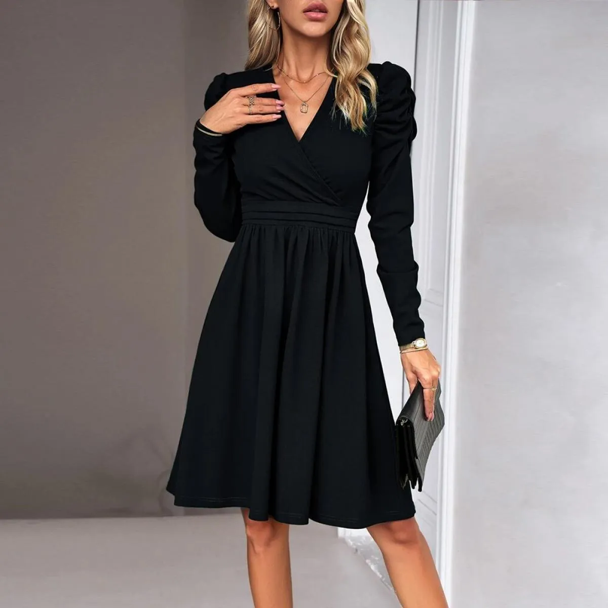 Abito formale Occas per donna 2023 autunno vita sottile all'anca elegante festa da sera gonna nera abbigliamento femminile Vesti