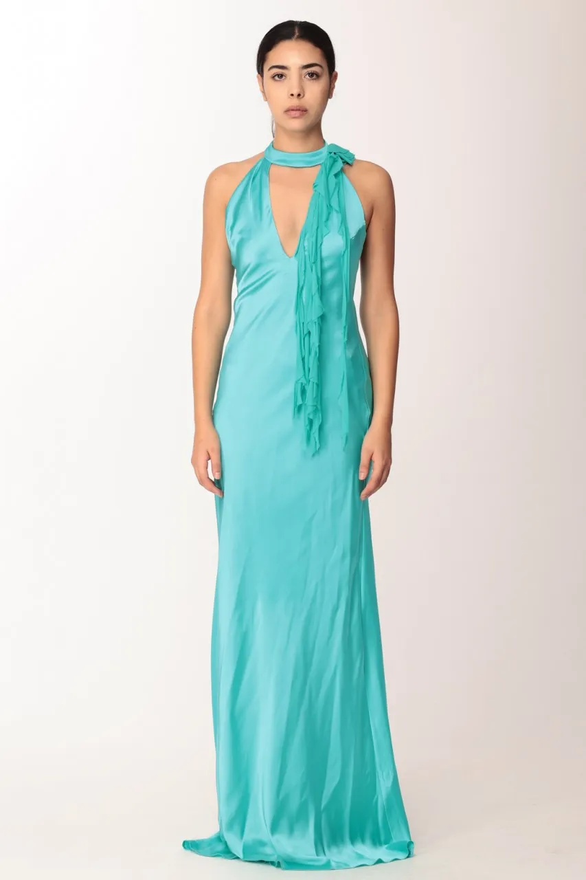 Abito lungo con fiore in tulle Smeraldo