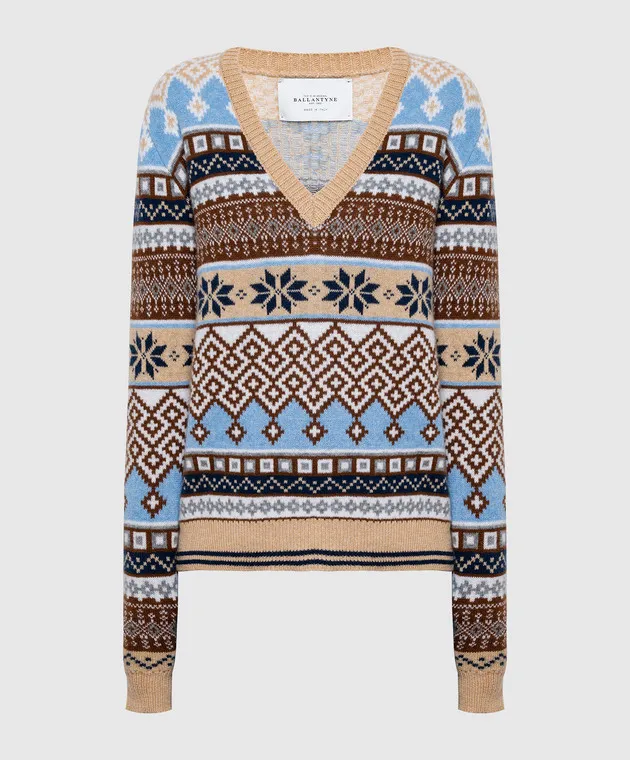 Ballantyne Pullover jacquard di lana beige B1P6607W104