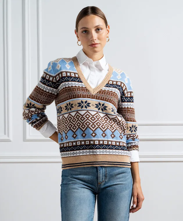 Ballantyne Pullover jacquard di lana beige B1P6607W104
