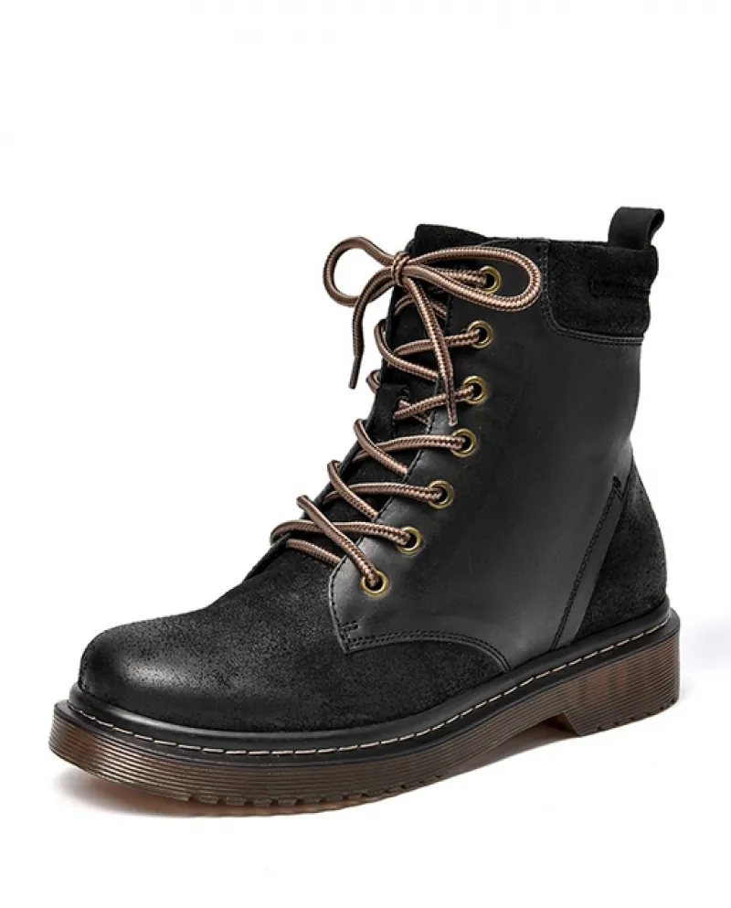 Beautoday Stivaletti in Pelle Scamosciata Donna Pelle di Mucca Patchwork Lace Up Stivali da Moto Autunno Inverno Scarpe da Donna