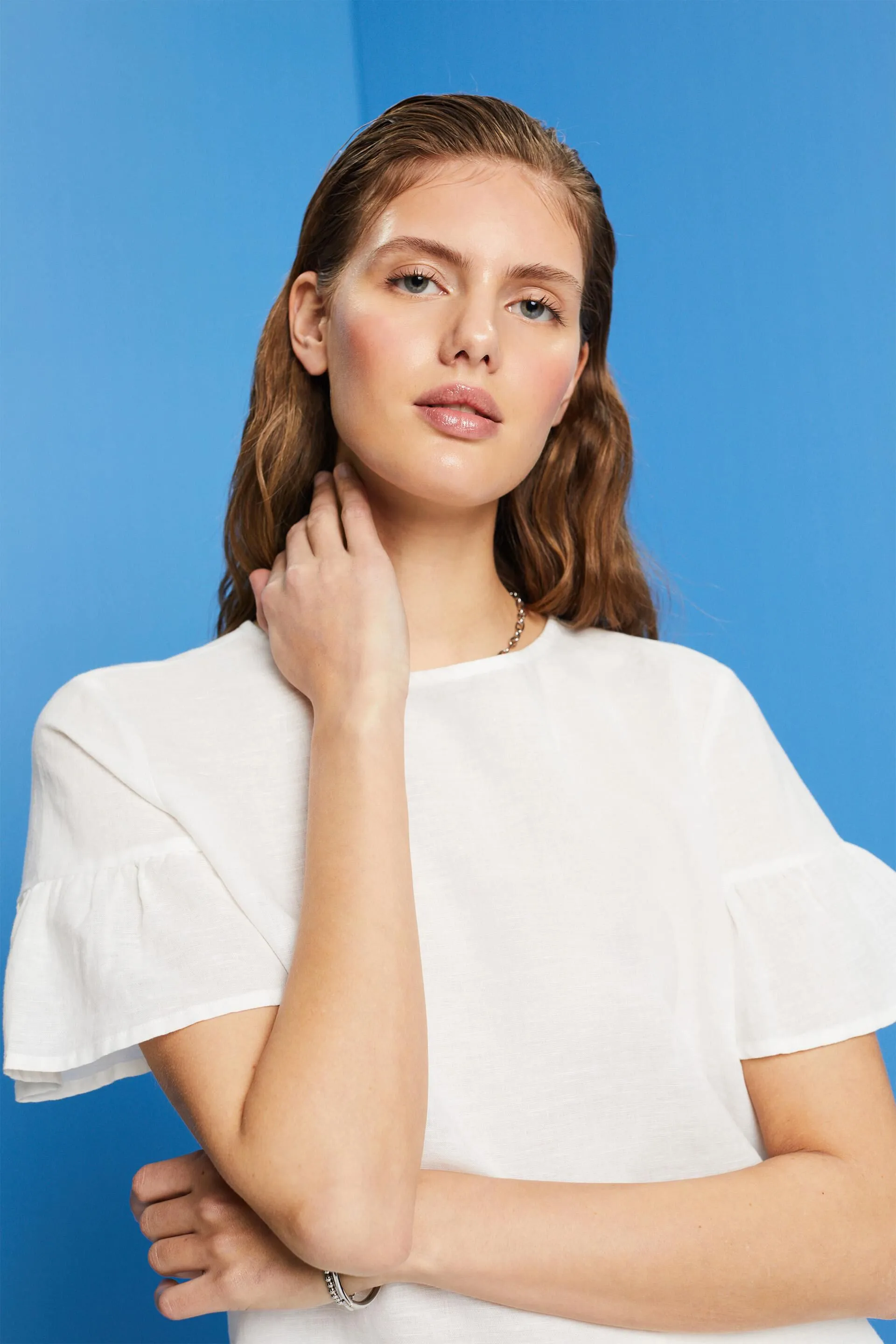 Blusa a manica corta, misto cotone e lino