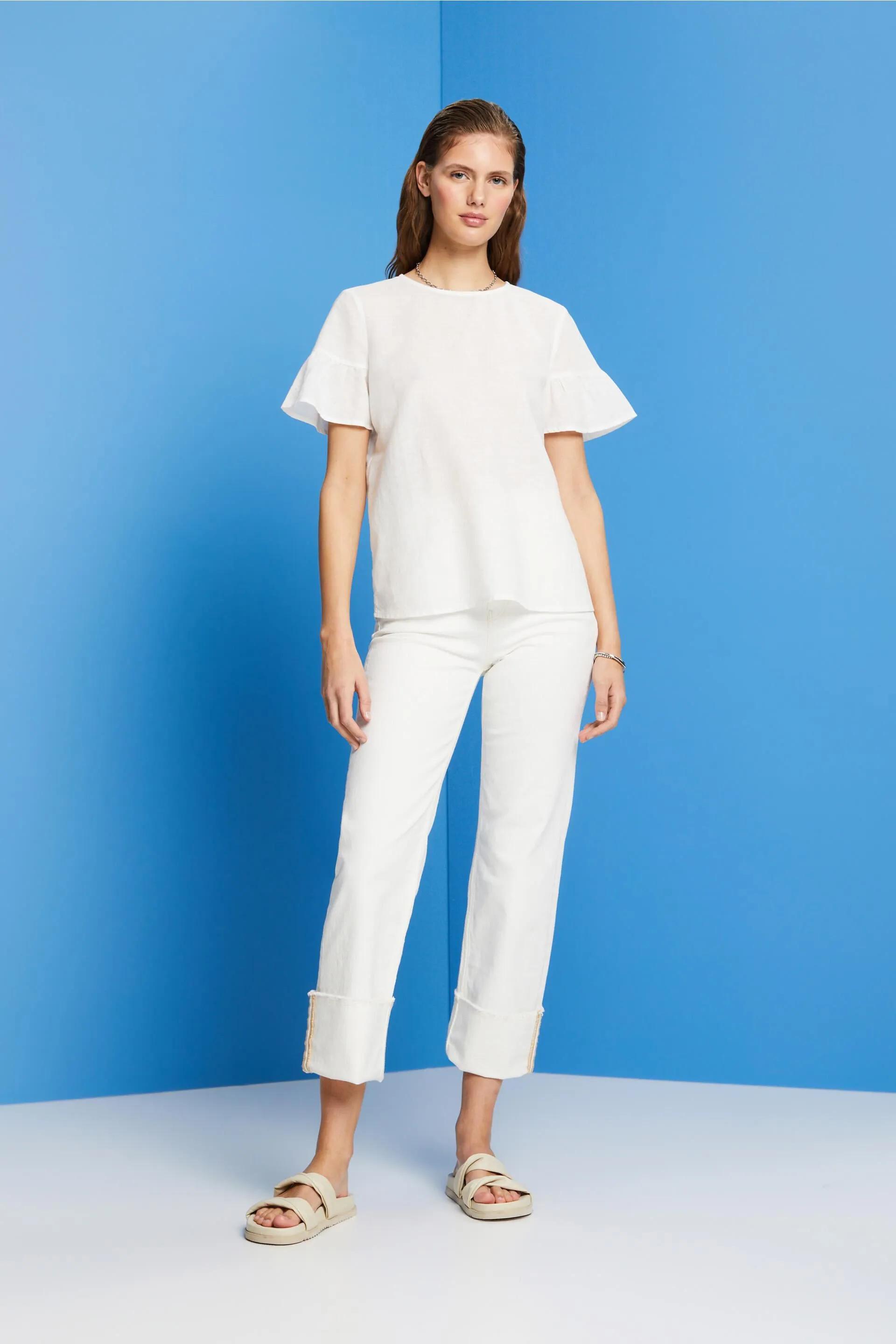 Blusa a manica corta, misto cotone e lino