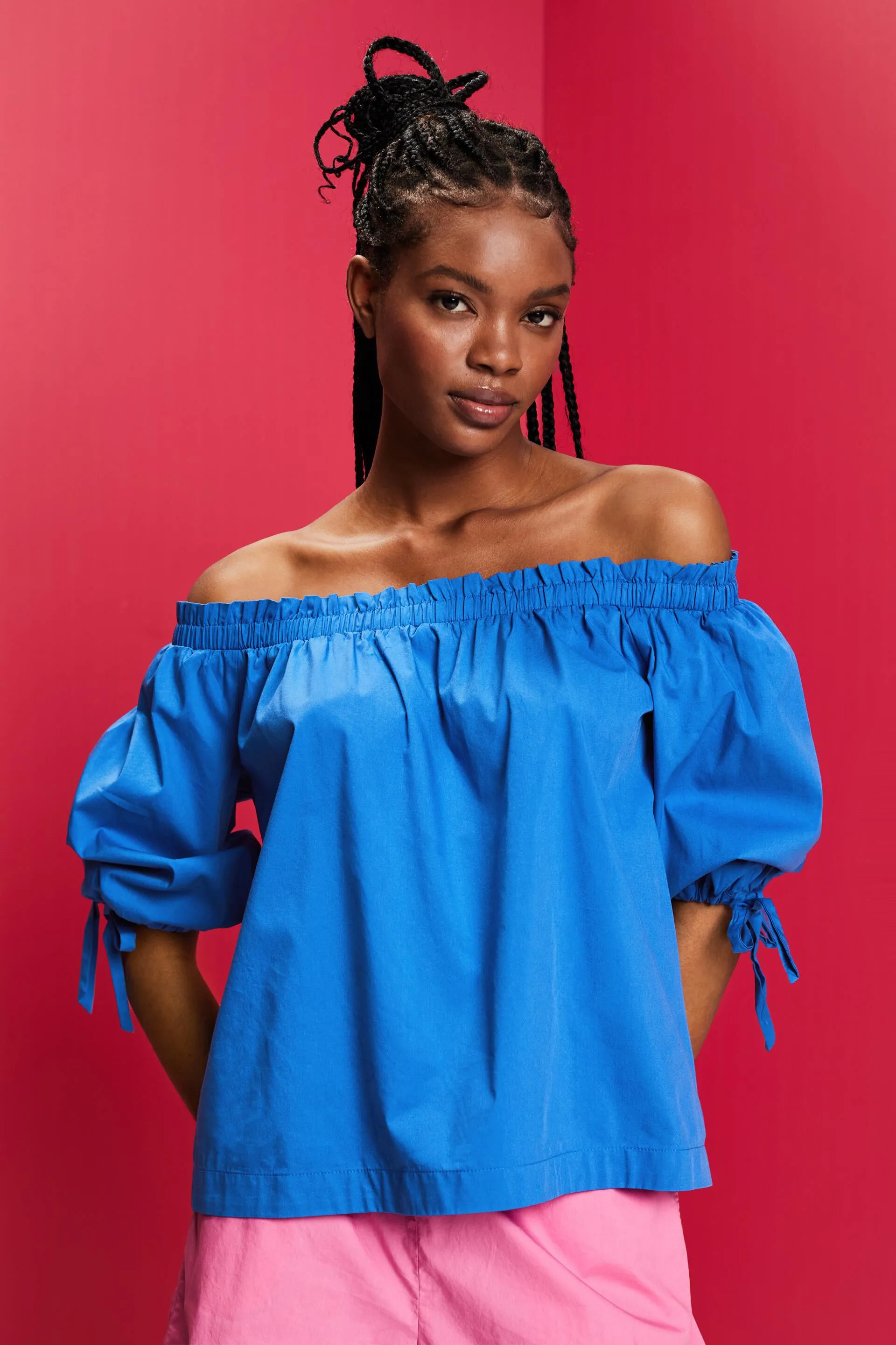 Blusa a spalle scoperte in popeline