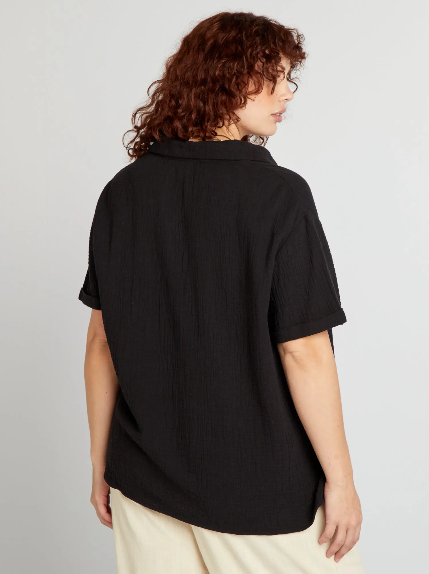 Blusa a tinta unita in garza di cotone - nero