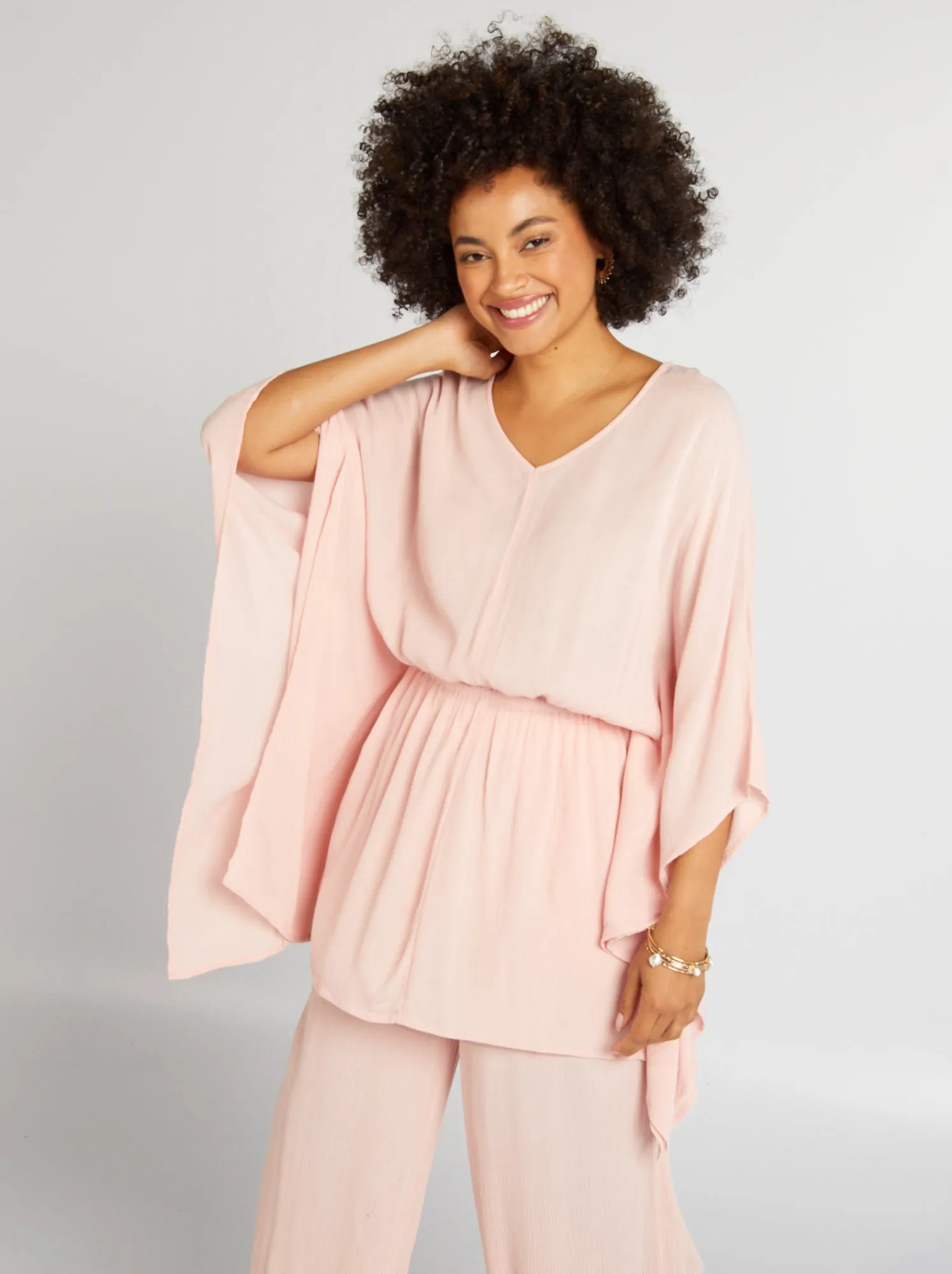 Blusa con maniche a farfalla - ROSA