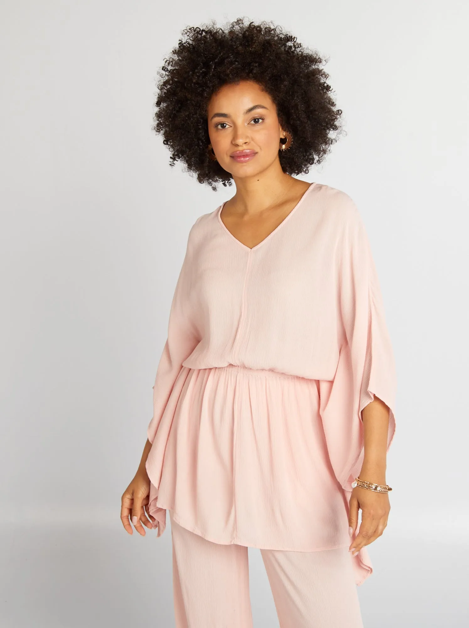 Blusa con maniche a farfalla - ROSA