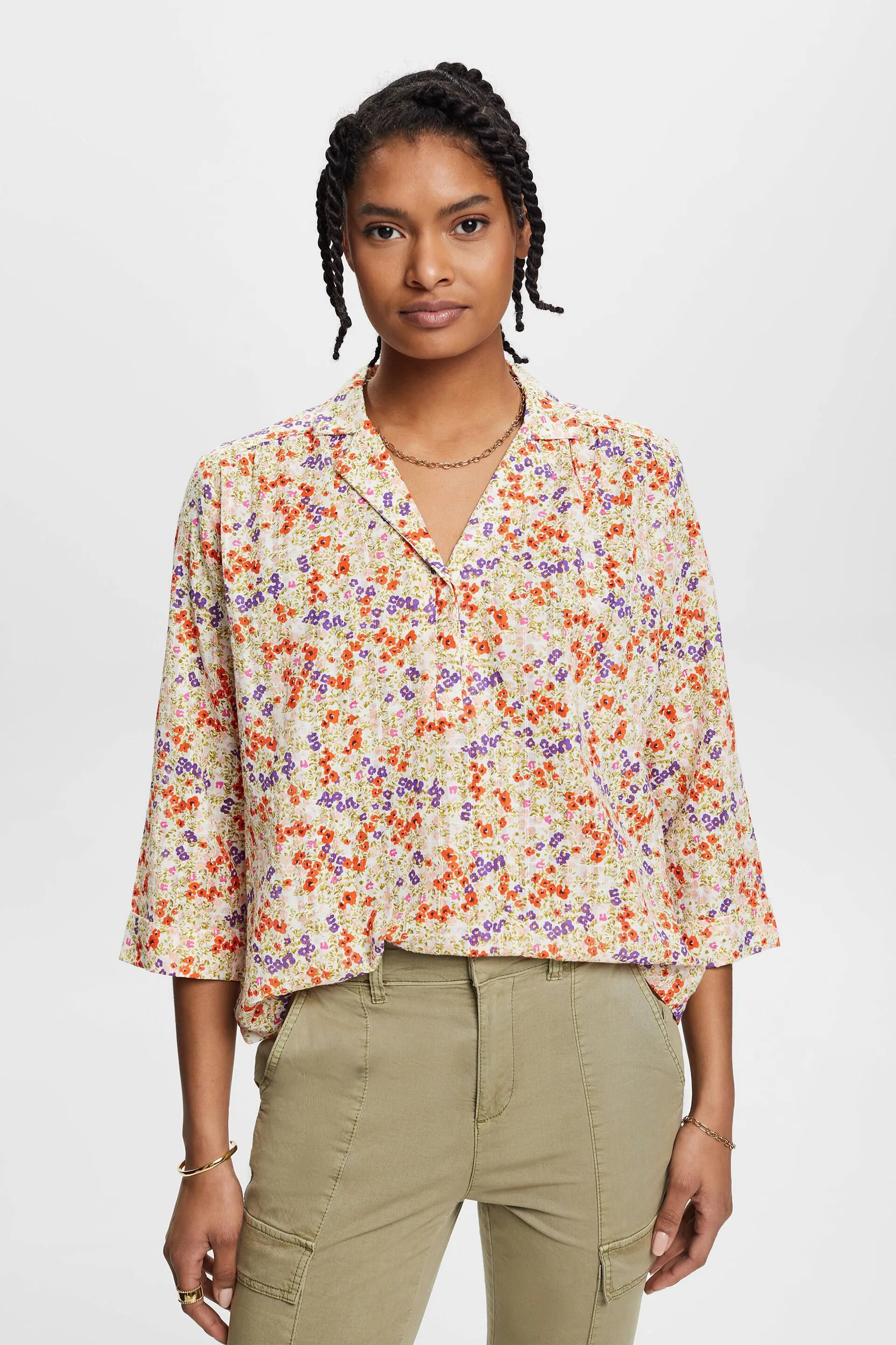Blusa in cotone con stampa floreale