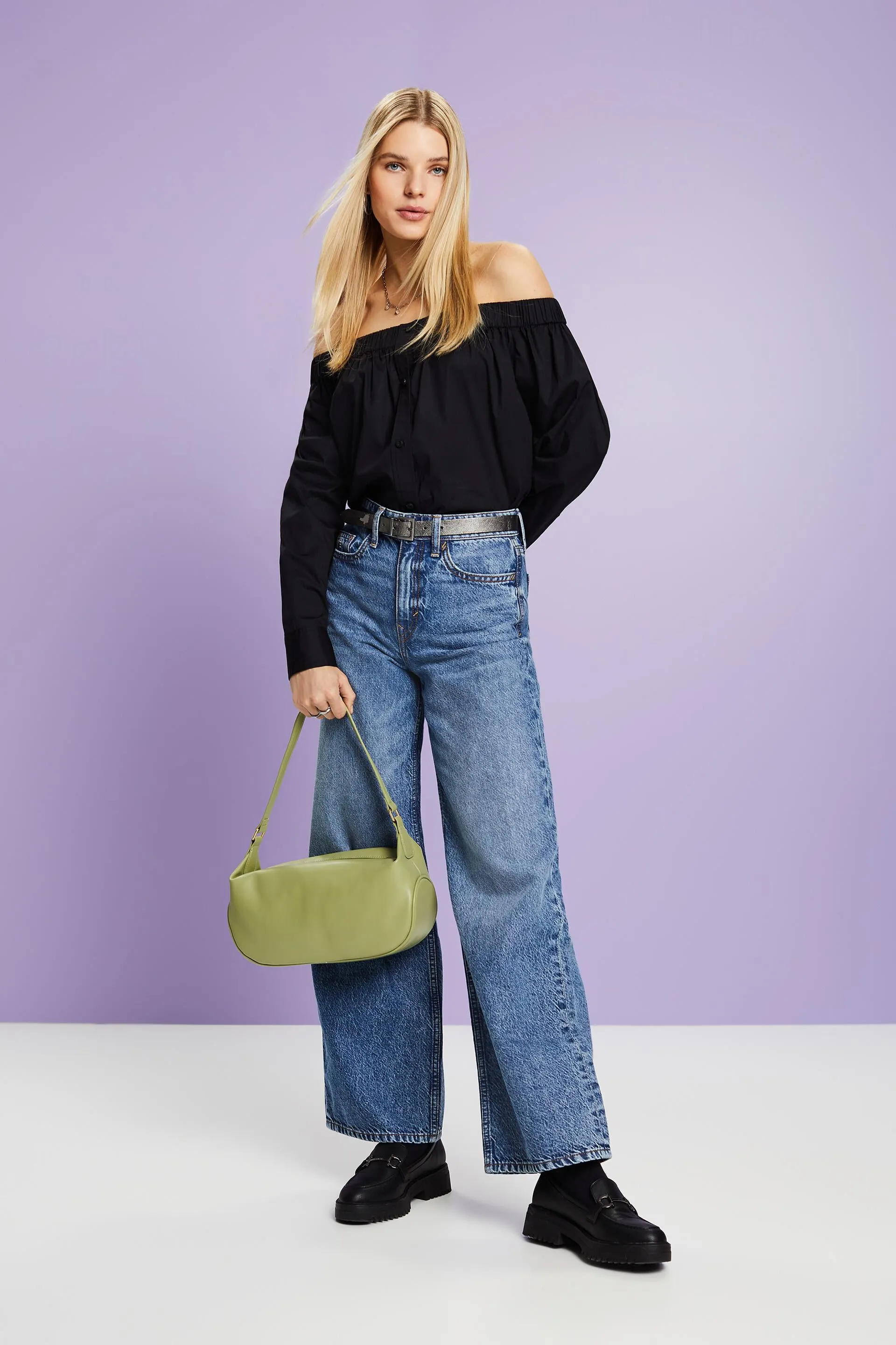 Blusa in popeline Carmen con spalle scoperte
