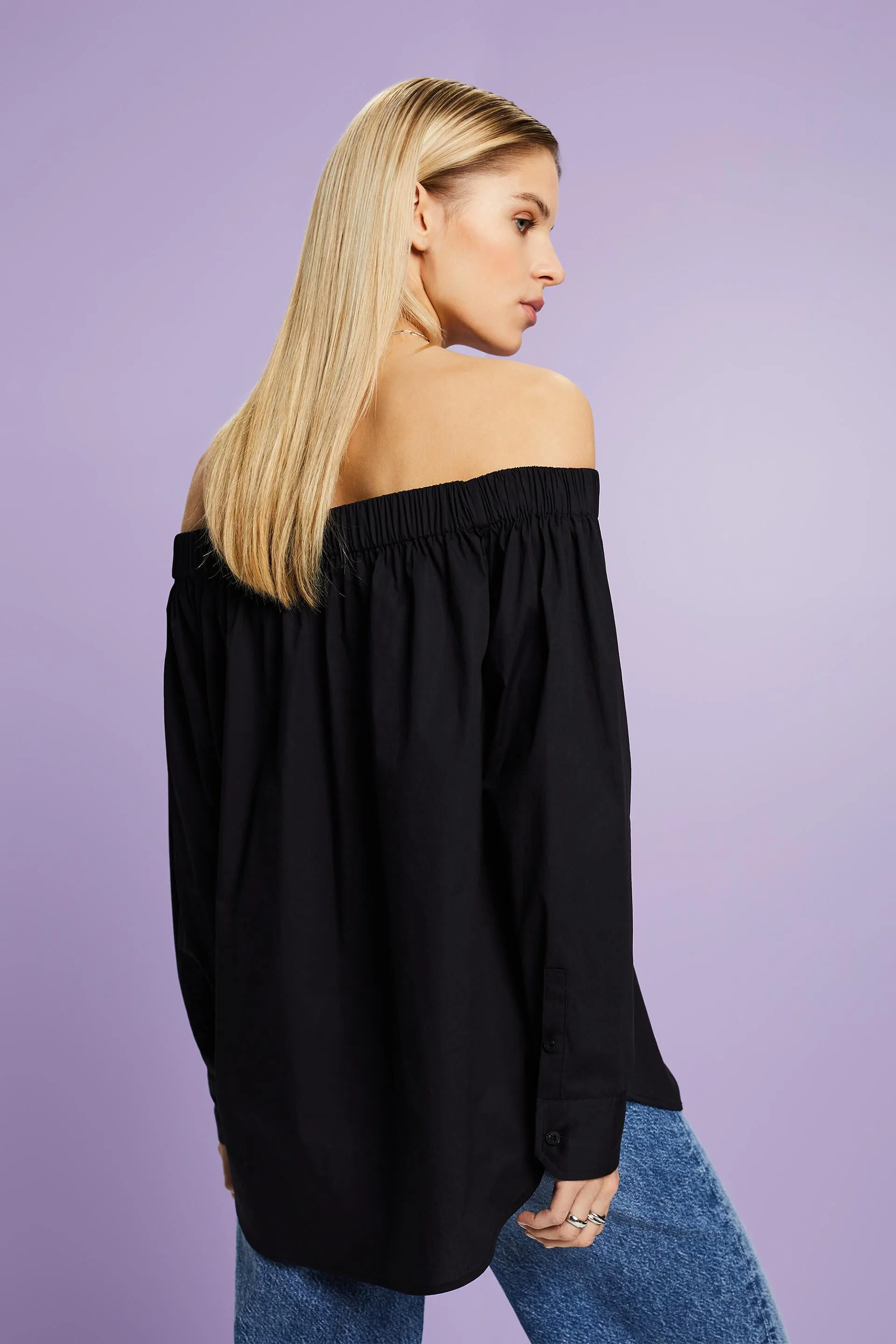 Blusa in popeline Carmen con spalle scoperte