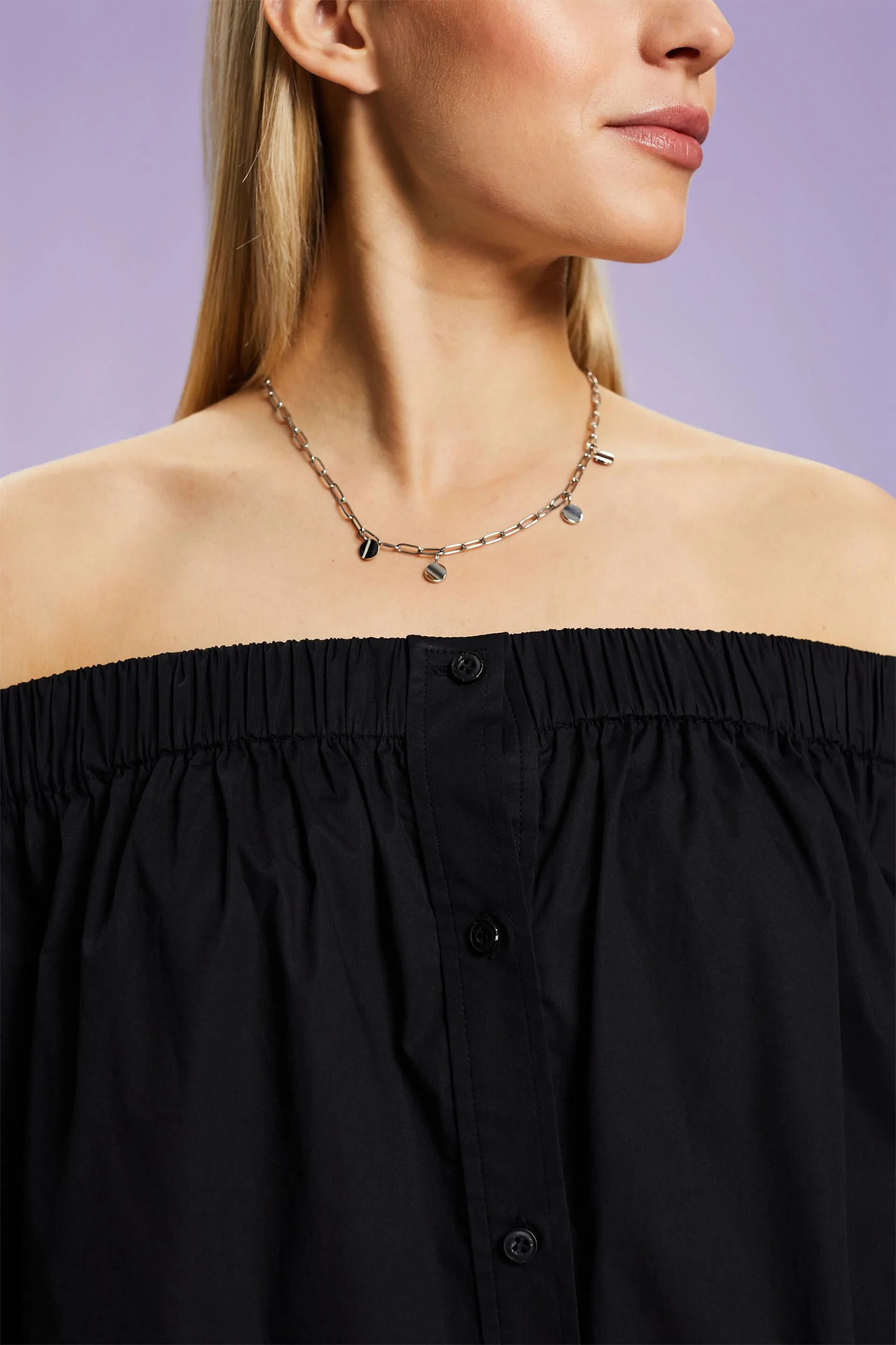 Blusa in popeline Carmen con spalle scoperte