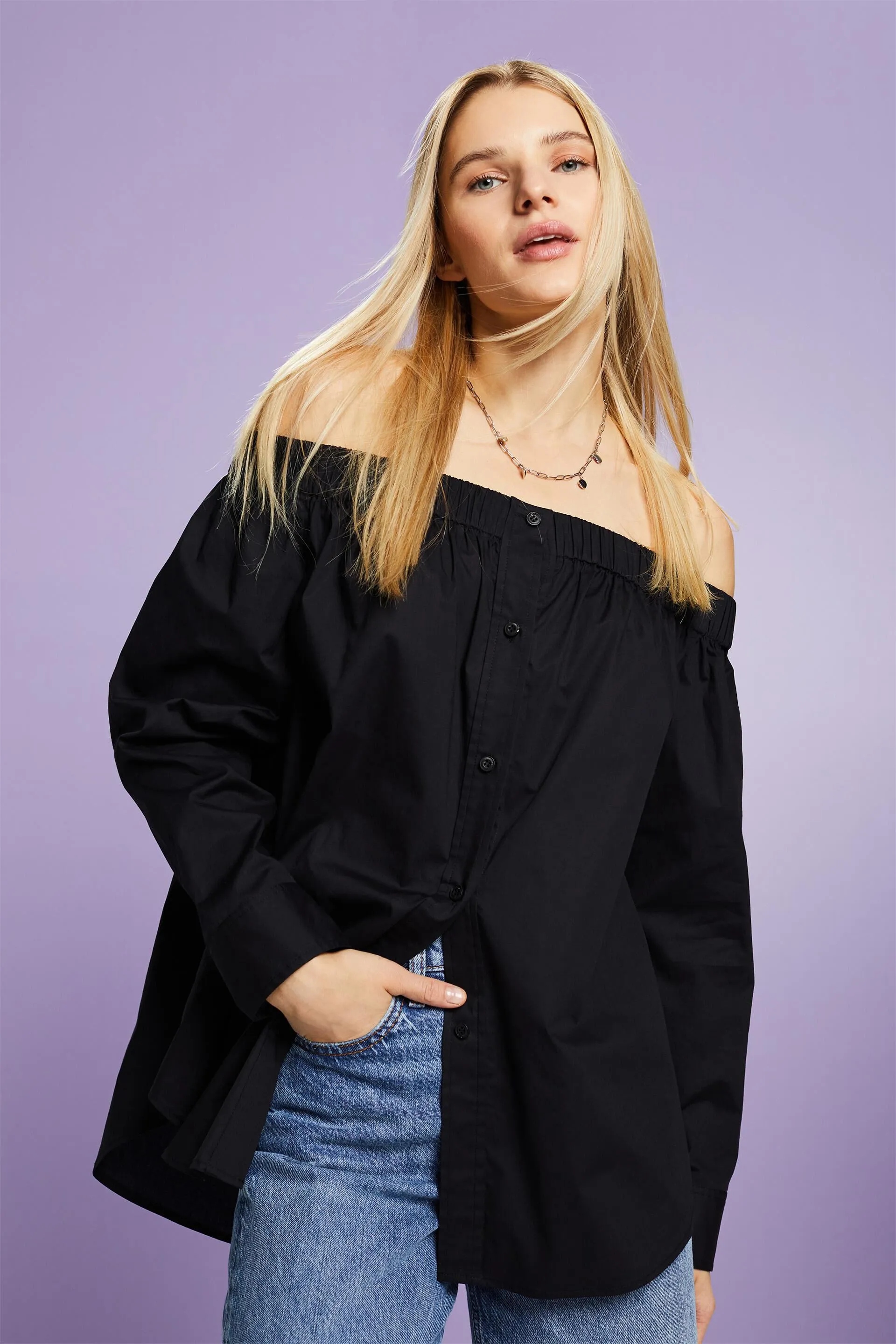 Blusa in popeline Carmen con spalle scoperte