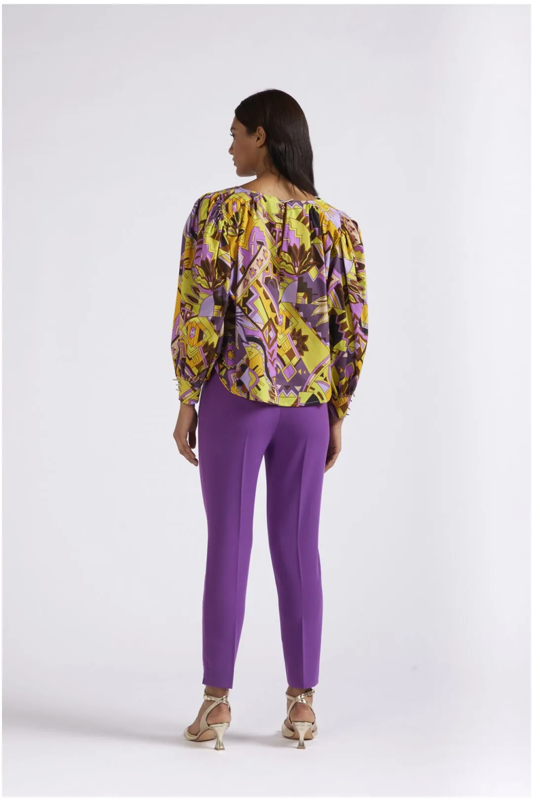 blusa in tessuto leggero stampato etnica multicolor