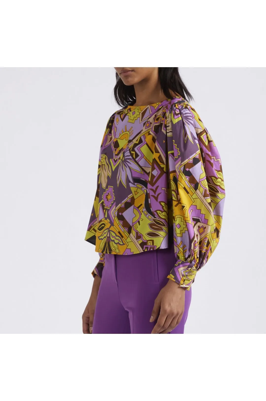 blusa in tessuto leggero stampato etnica multicolor