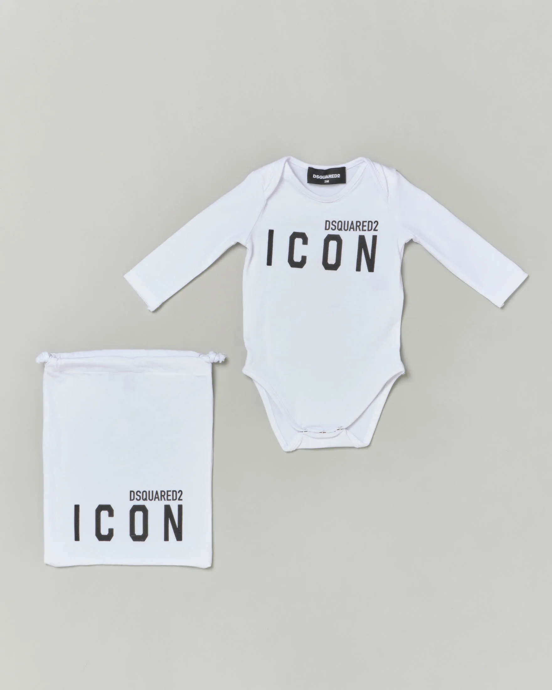 Body intimo bianco con manica lunga e logo Icon stampato sul petto 6-12 mesi