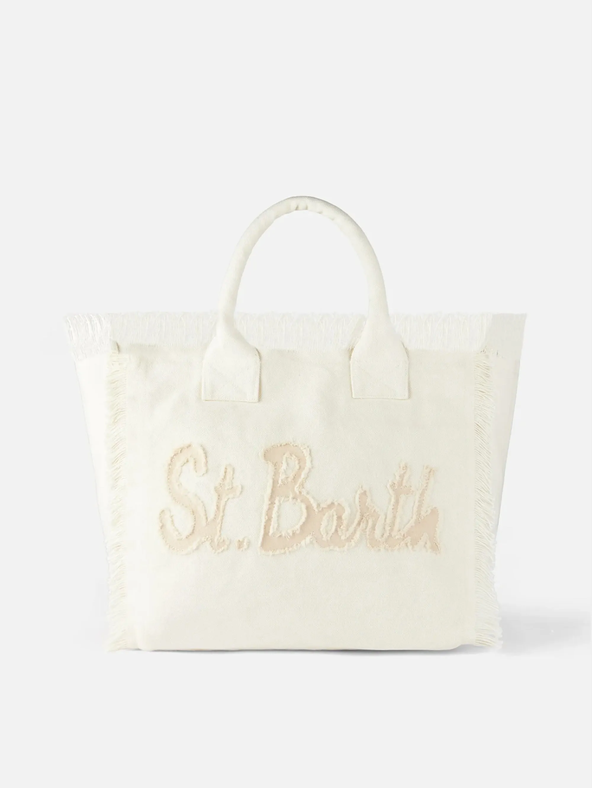Borsa Tote in Cotone con Toppa con Logo Bianco