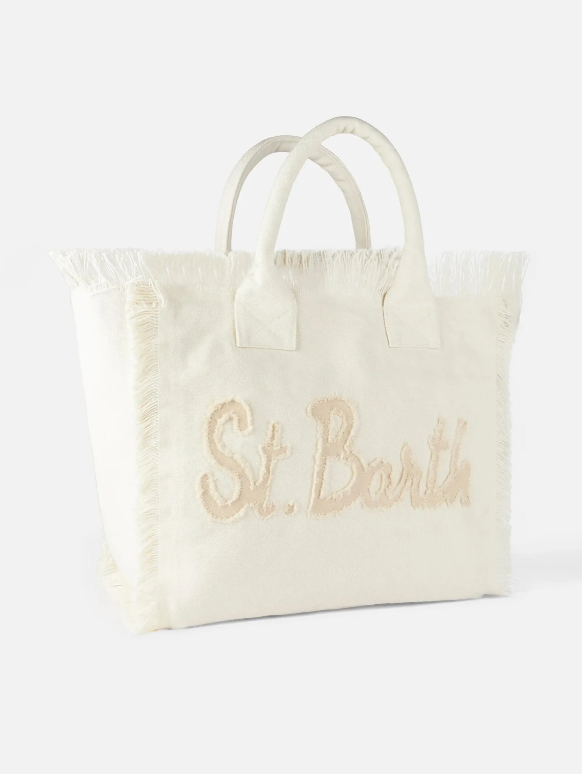 Borsa Tote in Cotone con Toppa con Logo Bianco