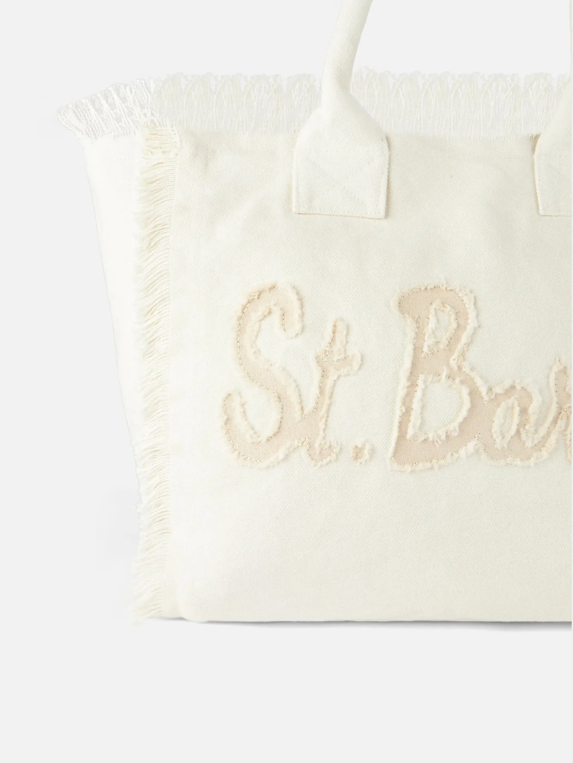 Borsa Tote in Cotone con Toppa con Logo Bianco