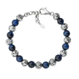 Bracciale Amen Pietra Lavica E Occhio Di Tigre Blu Grande