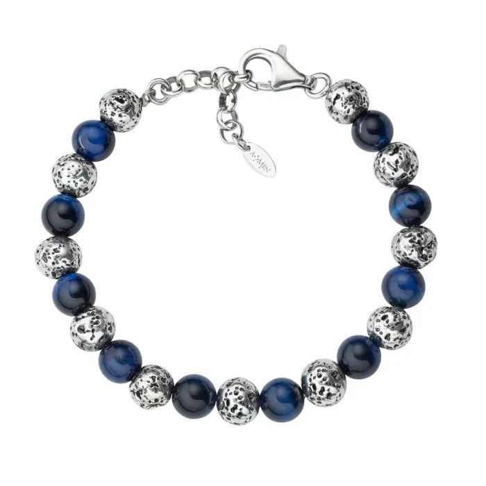 Bracciale Amen Pietra Lavica E Occhio Di Tigre Blu Grande