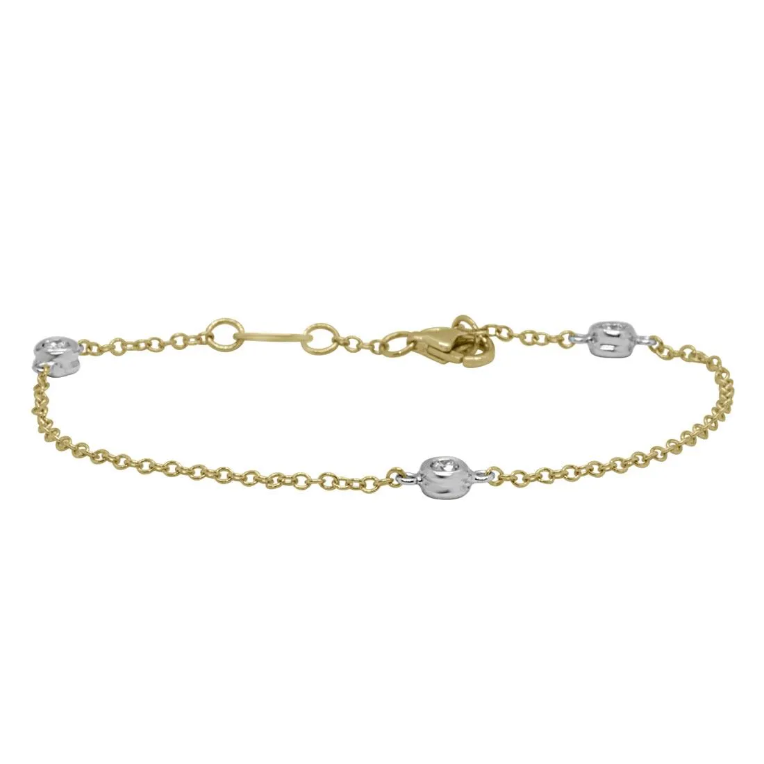 Bracciale in oro giallo e bianco, 3 castoni con diamanti 0.30 ct